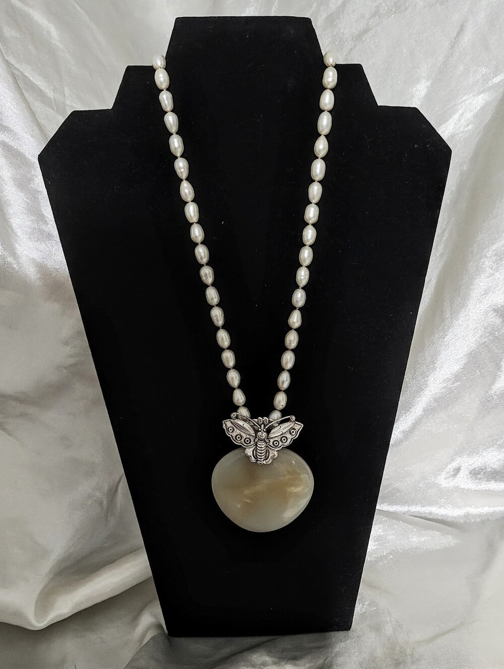 Amy Kahn Russell 925 Artisan Butterfly&Moonstone Freshwater Pearl Necklace
